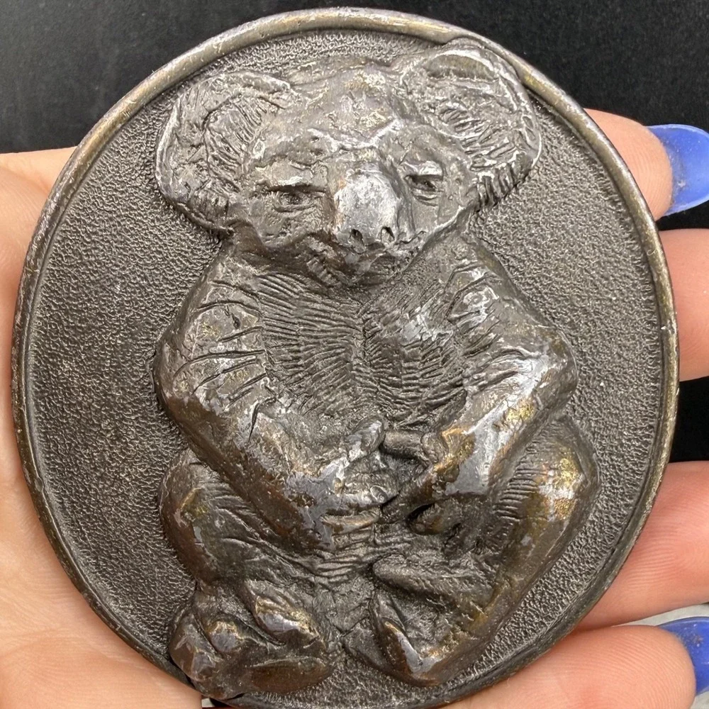 Vintage Oden Inc Belt Buckle Gold Koala Australia Outback Animal Brass